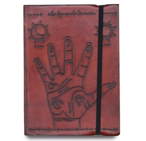 Leather notebook with elastic - palmistry - Hand-made